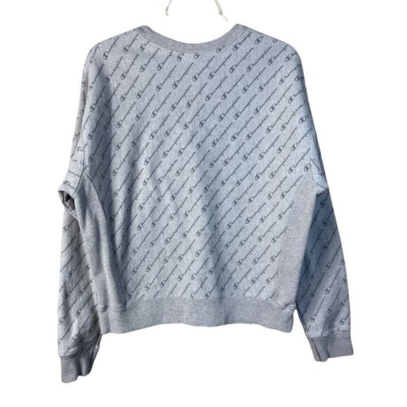 Vtg CHAMPION Reverse Weave Womens All Over Print Sweatshirt Gray Crew Neck Sz L - Picture 2 of 9